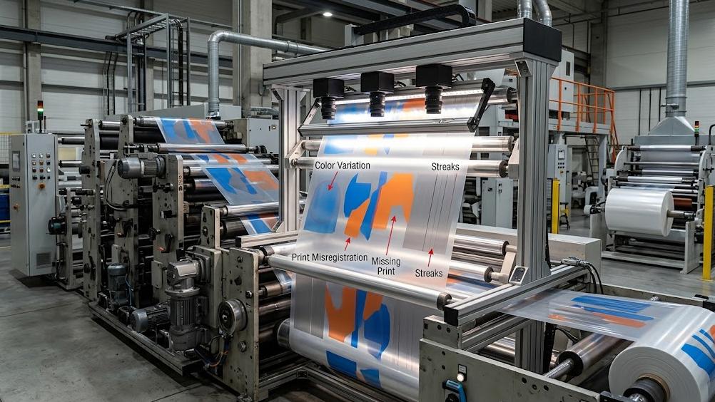 Gravure print inspection system detecting printing defects